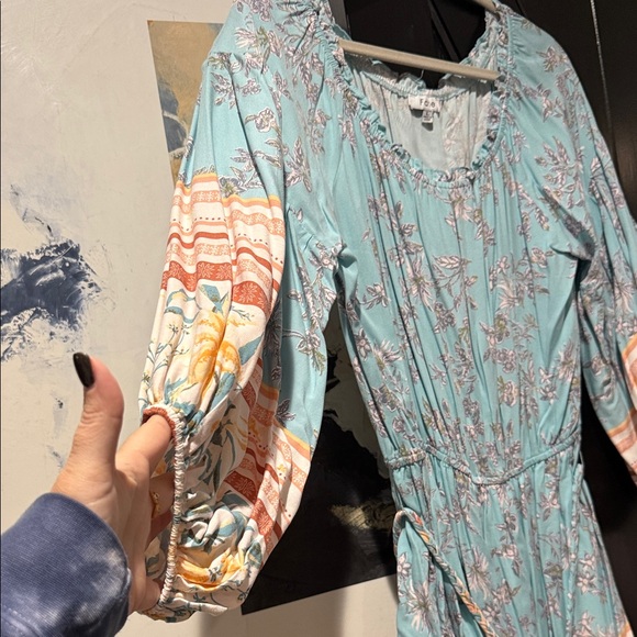 Fate Teal and Coral Long Sleeve Dress - Picture 2 of 4